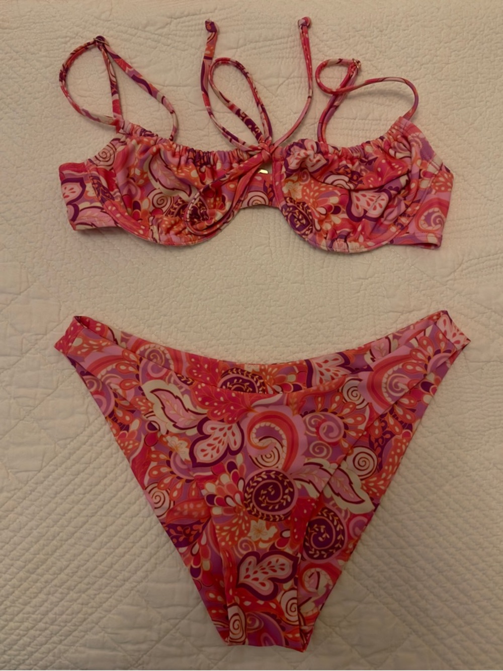 Kulani Kinis Pink & Purple Paisley Print Bikini Set